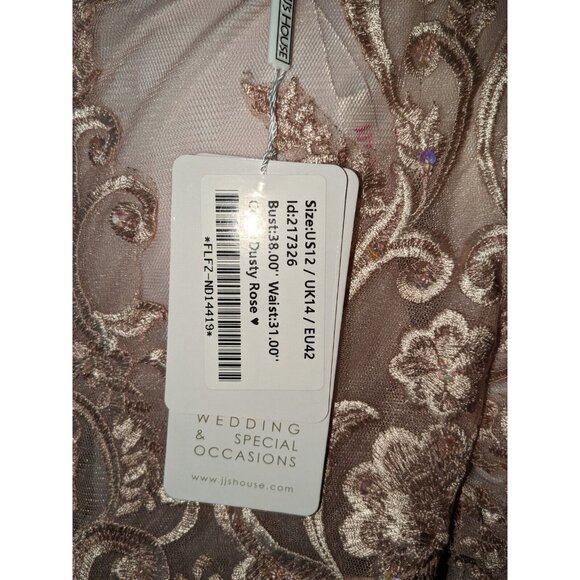 JJs House Beaded Lace Chiffon Womens 12 Formal Dress Gown Dusty Rose Pink Prom - Picture 4 of 4